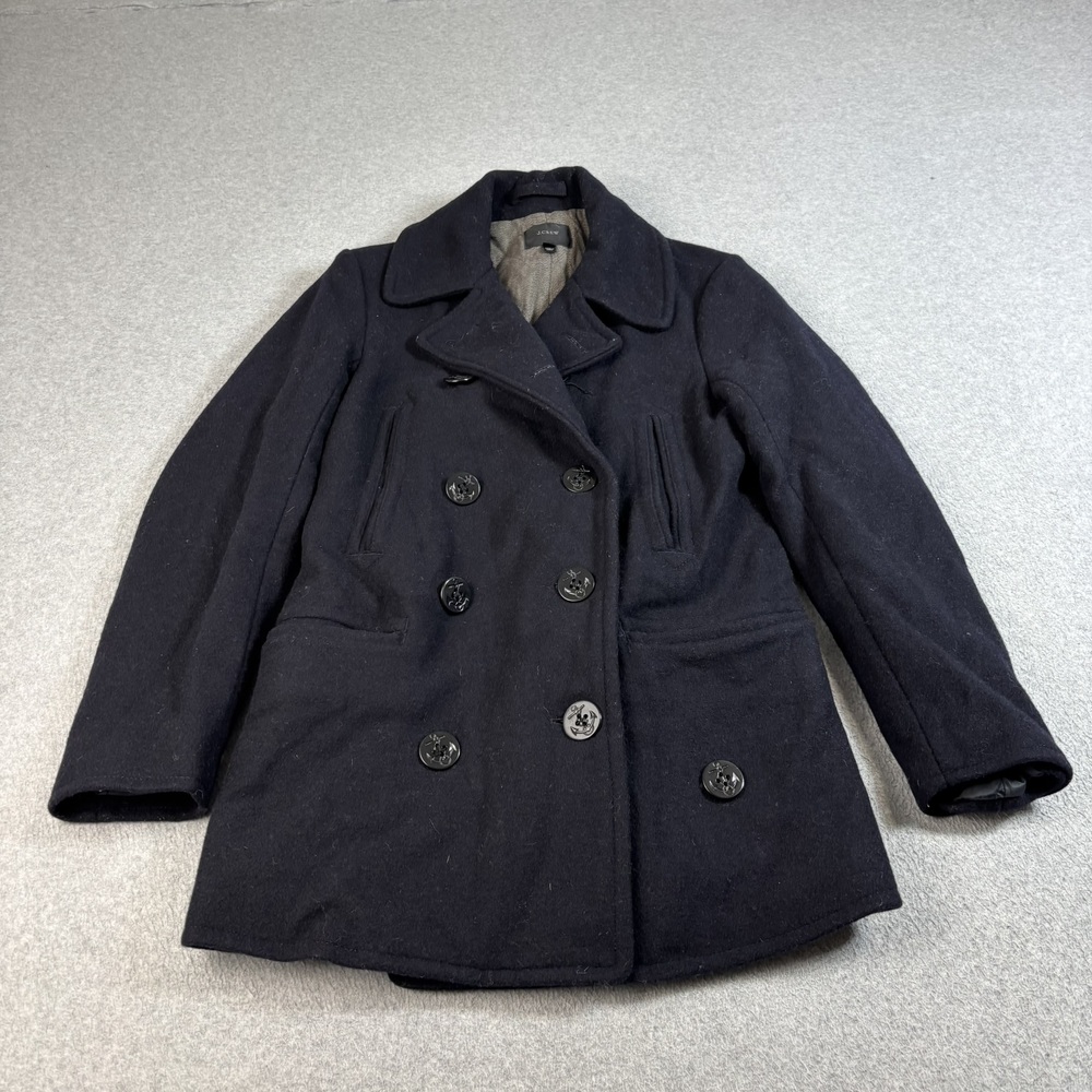 J Crew Wool Pea Coat Women XS Blue Button Sailor Nautical Heritage Academia READ